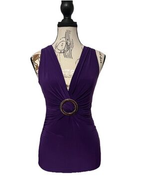 KRISP Brand Women’s Sleeveless Purple V-Neck Ruched Knot Front Top Size 8